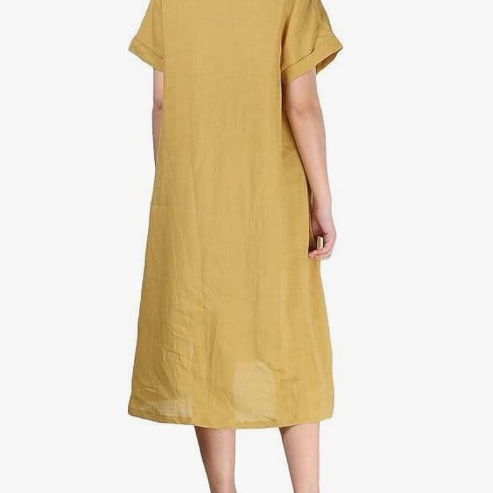 Women’s Minibee Mustard Yellow Linen Floral Embroidered Dress/Tunic - Picture 5 of 8